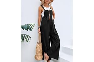 Women's Linen Jumpsuit Casual Wide Leg One Piece Overalls with Adjustable Straps Summer Bib Outfits With Pockets