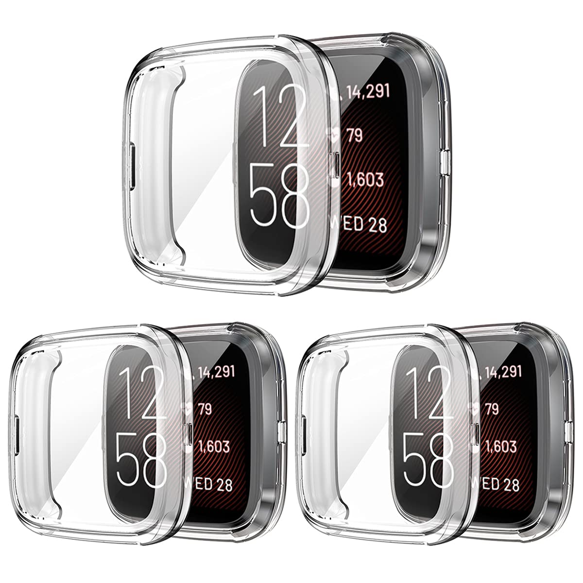 HOMTERN 3-Pack Screen Protector Cases for Fitbit Versa 2,Flexible Crystal Clear TPU Full Cover Shockproof Scratch-Proof Protective Accessories (3 Pack Clear)
