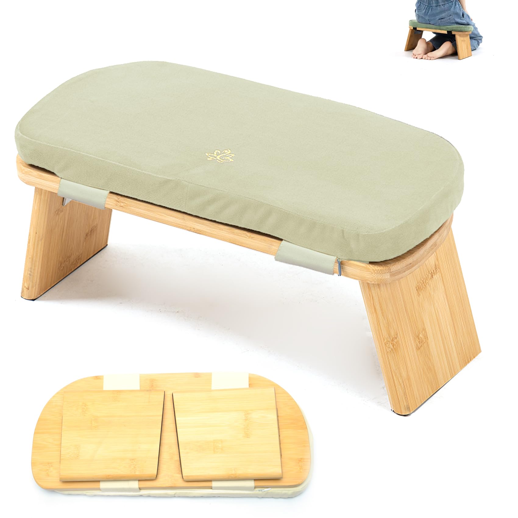 Photo 1 of Estleys Meditation Bench, Bamboo Meditation Stool, Folding Kneeling Meditation Bench, Seiza Prayer Bench, Prayer Bench with Meditation Cushion, Kneeling Stool (Beige)