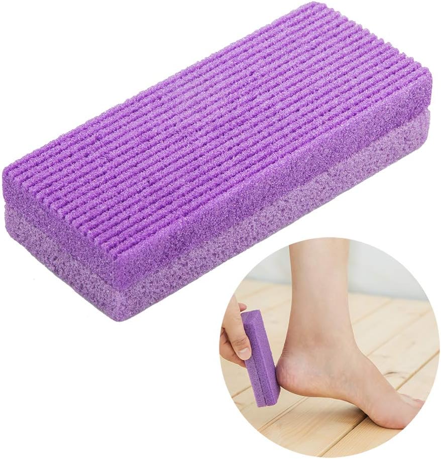 4 Pack Foot Pumice Stone,Sonku Exfoliator Pedicure File Block Callus Remover Scrubber with 1 Pcs Stainless Steel Foot Rasp and 5 Pcs Nail Files 100/180 Grit-Purple: Health & Personal Care
