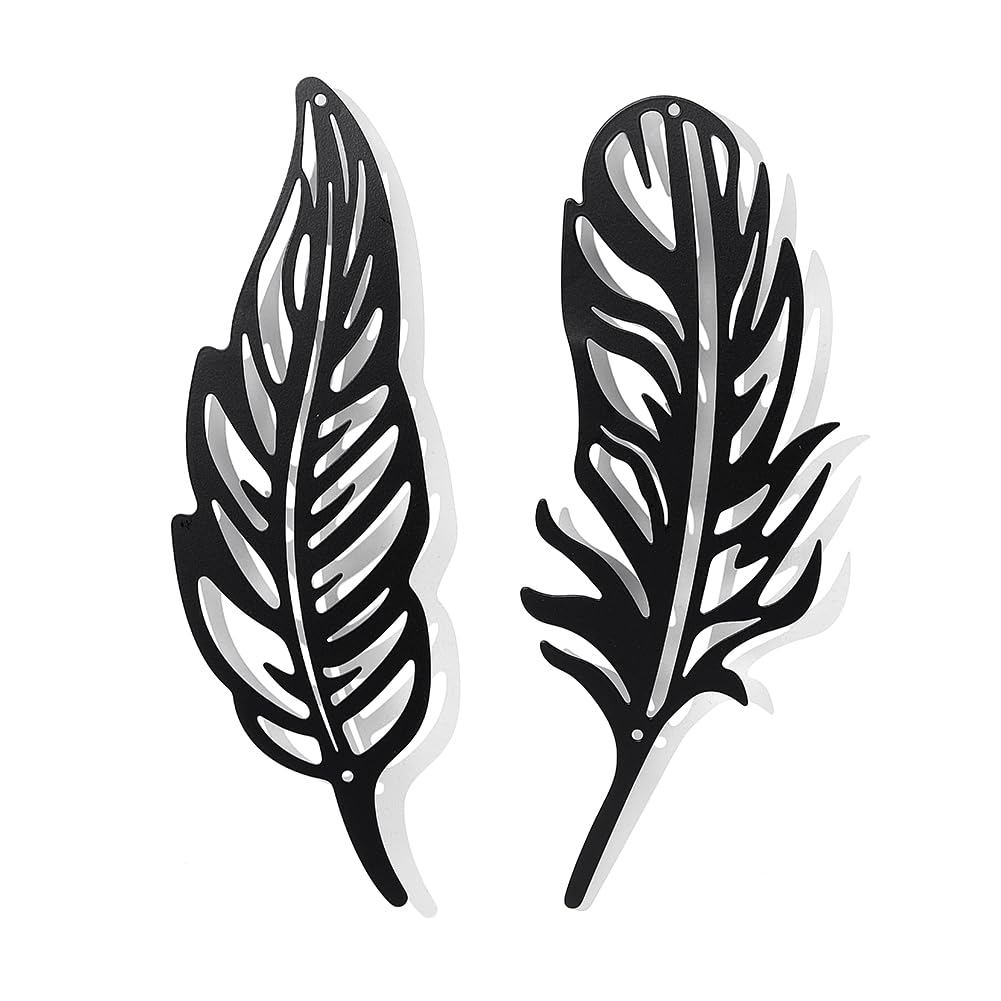 NBEADS 2 Pcs Feather Metal Wall Art Decor, Black Wall Hanging Decor Silhouette Wall Art for Home Bedroom Living Room Bathroom Kitchen Office Hotel Wall Decoration