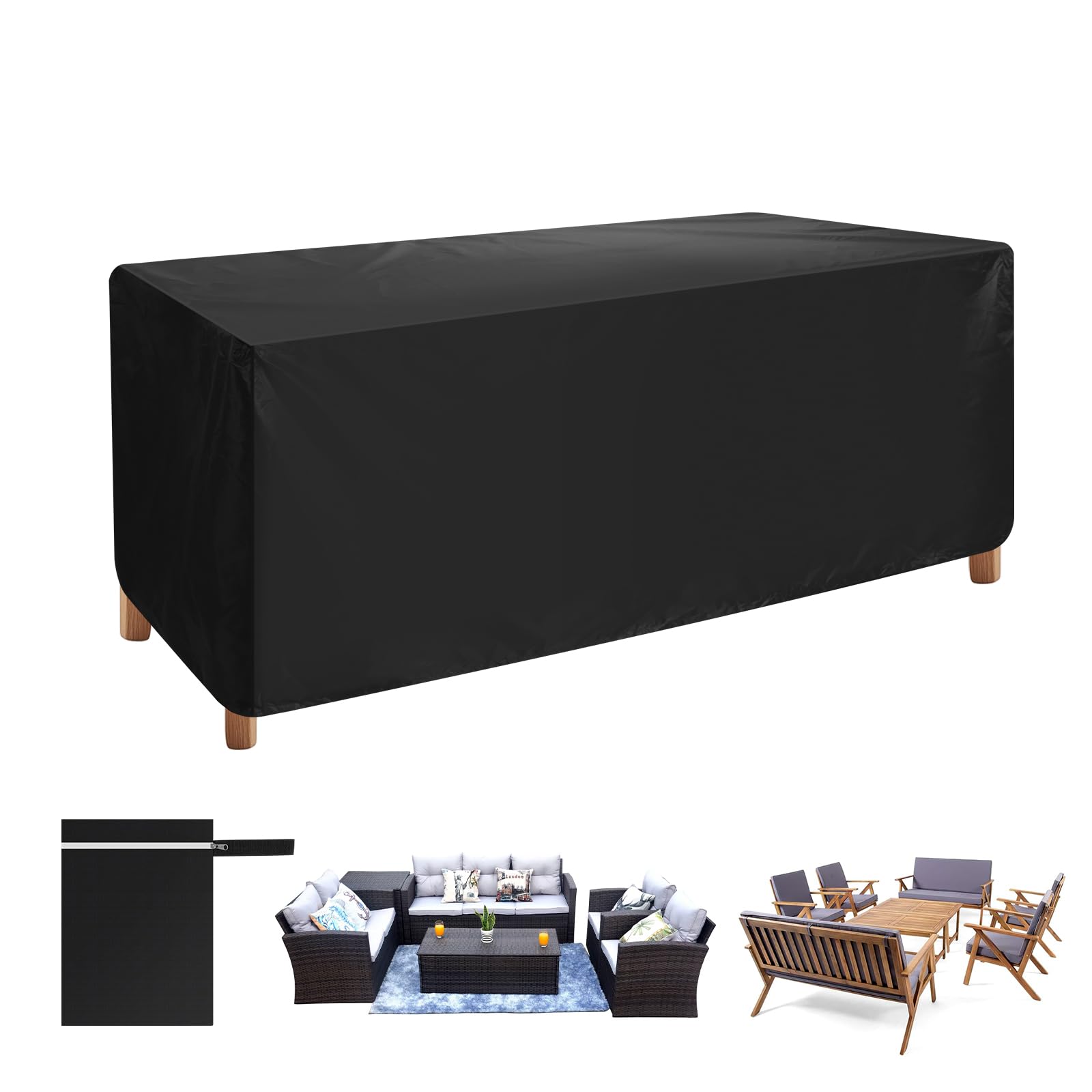 AiQinu Universal Cover for Garden Furniture, Lounge Furniture Cover, 170 x 94 x 70 cm, 420D Oxford Fabric, Waterproof, Windproof, UV-Resistant for Garden Tables, Patio Furniture, Outdoor Table (Black)