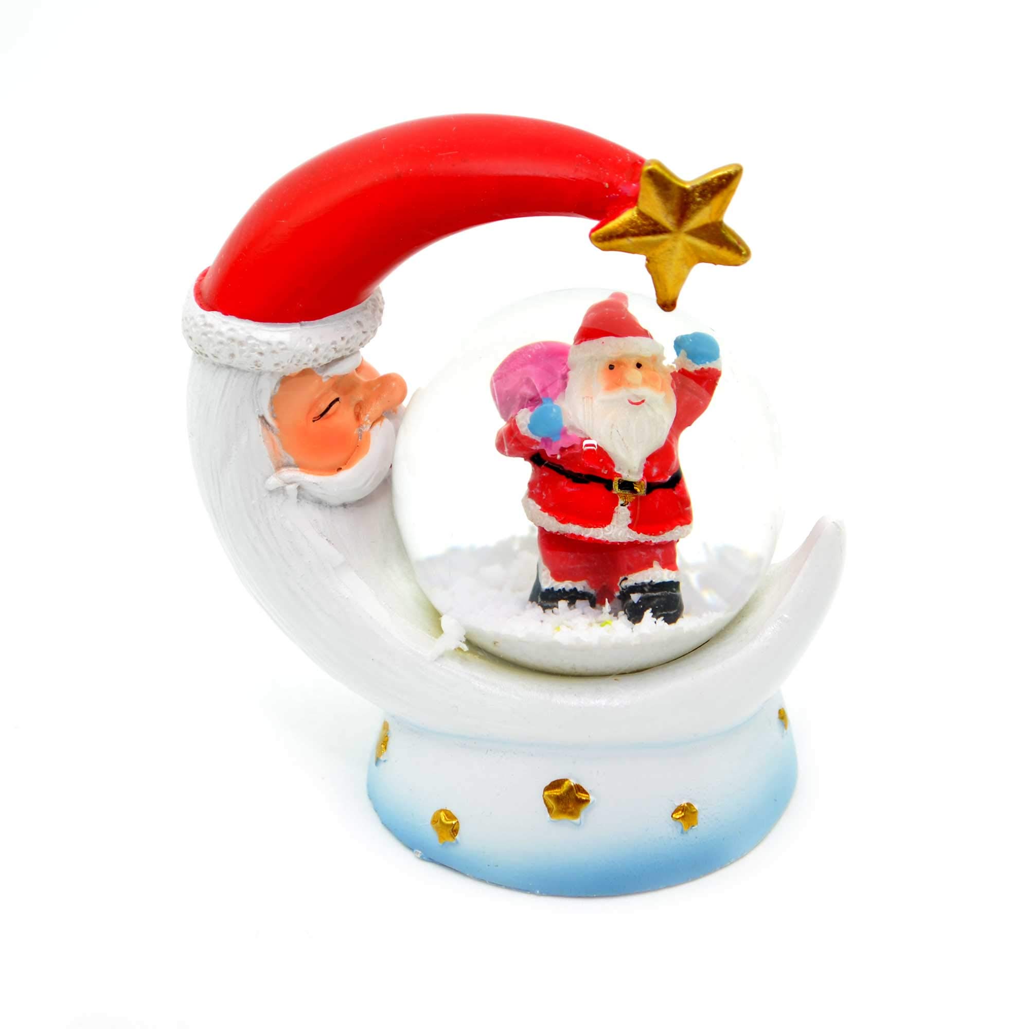 SHATCHI Small Christmas Snow Globe Dome Mini Glass Waterball with Santa & Santa Moon Base Unique Design Xmas Home Decorations Gifts, Red&White, One