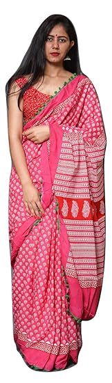 Women's Pure Cotton Saree With Blouse Piece (JF202001_Pink)