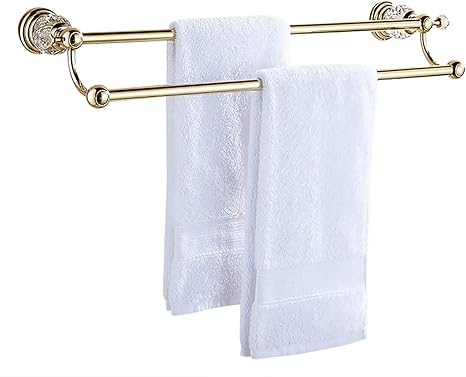 Amazon Co Jp タオルハンガー ハンドタオルバーパンチフリーヨーロピアンクリスタルダブルロッドタオルラックネイルフリーゴールデンバスタオル ラックバスルームペンダントタオルバー ホーム キッチン