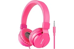 gorsun Kids Headphones, Lightweight Stereo Wired Toddler Headphones, Adjustable Headband Children's Headset for Smartphones Computer Pad Earphones(Pink)