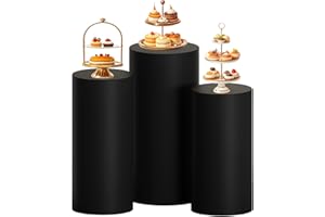 MODFUNS Black Cylinder Pedestal Cover Set of 3 Cylinder Cover Spandex Cylinder Plinth Stand Cover Stretchable Cylinder Stand Cover Rustic Round Pillar Cover Party Event Wedding Ceremony Decorations