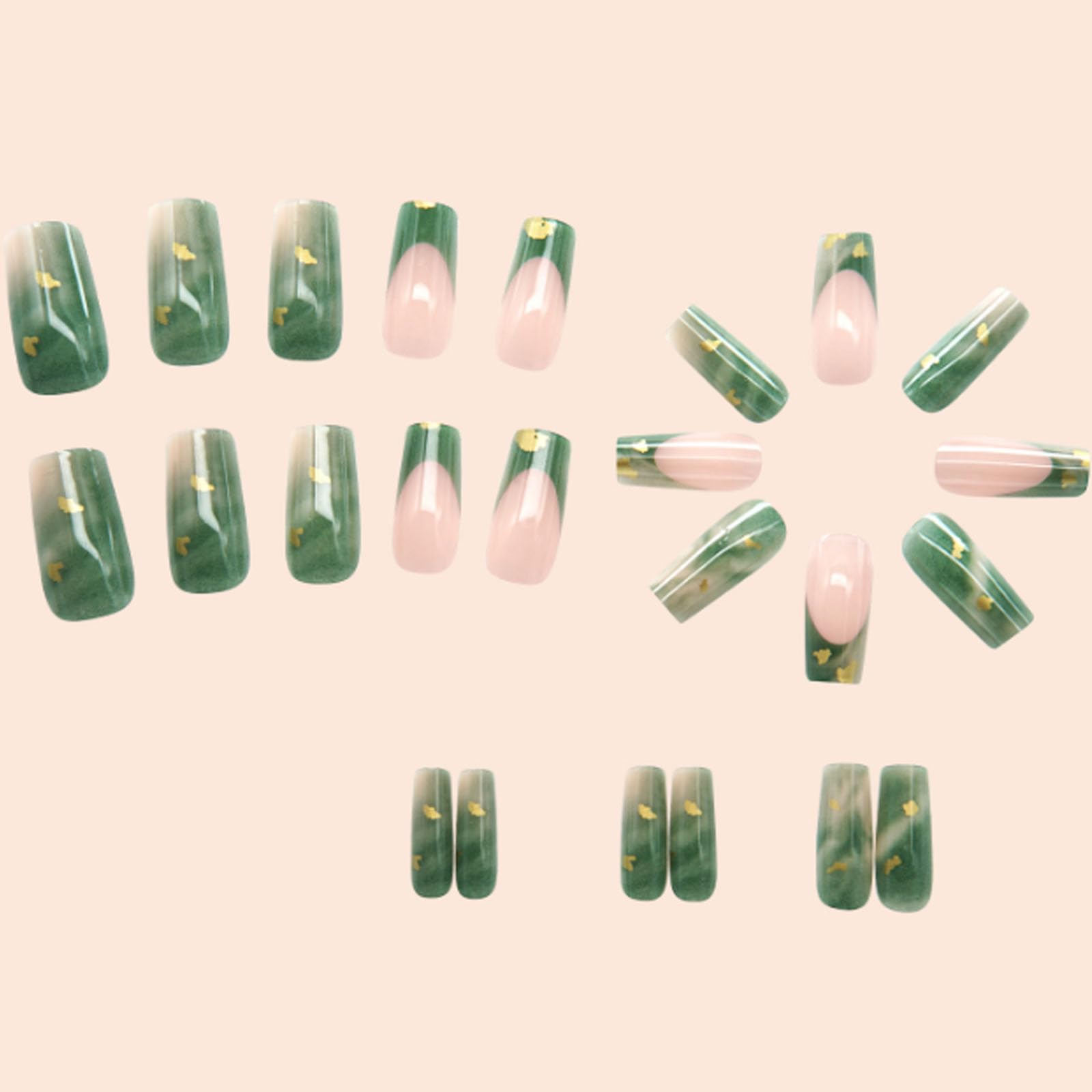 Hkanlre Medium Green Press on Nails French Fake Nails Tips Full Cover Square False Marble Nails for Women and Girls 24PCS - Image 2