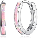 CiNily Sterling Silver Hoop Earrings, Tiny Opal Hoop Earrings for Women Small Huggie Earrings Lightweight Dainty Mini Hoops Hypoallergenic Jewelry Cartilage Piercing Hoop Earrings 12mm