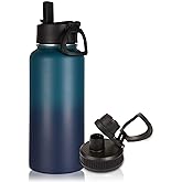 Volhoply 32oz Insulated Water Bottle with Straw Lid, Dark Night, 1-Pack | 18/8 stainless steel, wide mouth, double wall vacuu