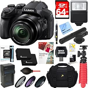 Panasonic DMC-FZ300K LUMIX FZ300 4K 24X F2.8 Long Zoom Digital Camera (Black) + Dual Battery Accessory Bundle
