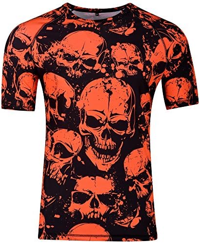 XSURVIVE Neon SKULLS rash guard t-shirts for fitness, running and martial arts (S)