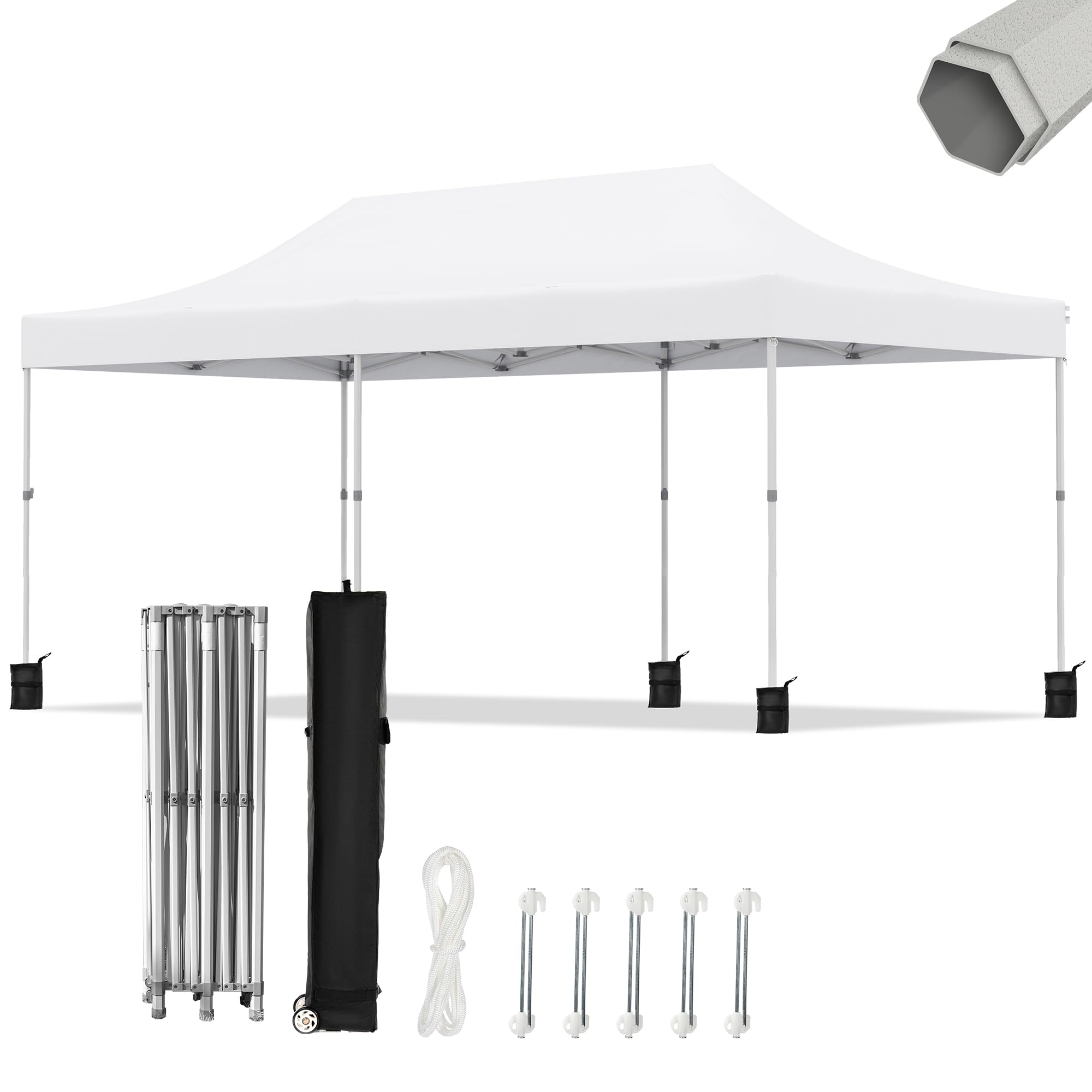 Photo 1 of 10x20ft Pop Up Canopy - Beach Tent with Easy Set-up, Portable Outdoor Canopy Instant Tent, Commercial Shade Canopy with Wheeled Carry Bag, Thickened Fabric, Hexagonal Steel, 3 Height Adjustable, White