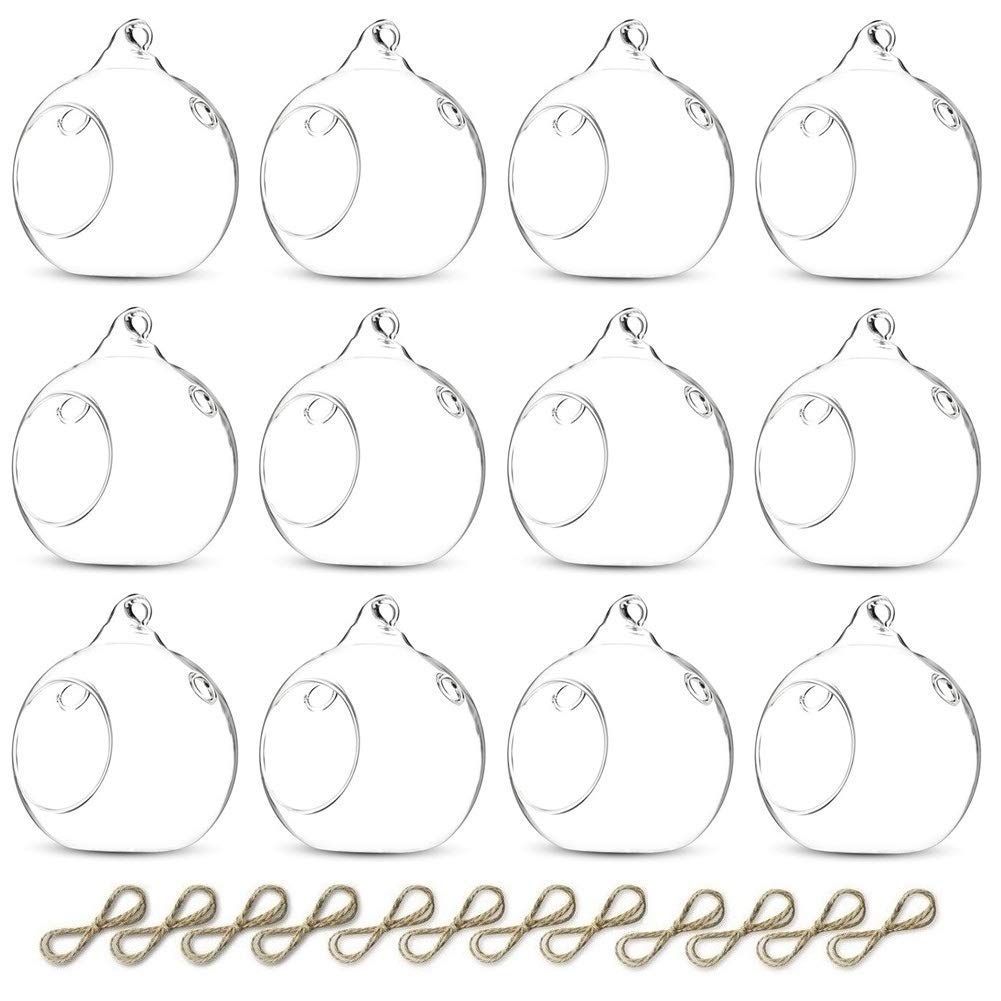 Sziqiqi 12Pcs 80MM Hanging Tealight Holder Glass Globes Terrarium Wedding Candle Holder Candlestick, 12Pcs/set