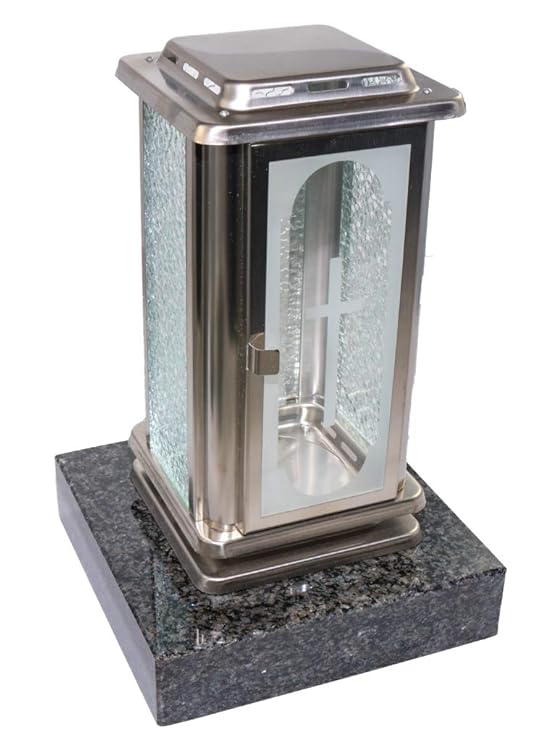 Kunst-Art-Köhl Grablaterne Edelstahl mit Kreuz Grablampe montiert auf Einem Granitsockel,Grablampe (Nero Impala)