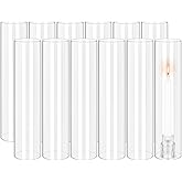 12 PCS Hurricane Candle Holder, 3" W x 14" H Open Ended Glass Candle Cylinder Sleeve, Clear Glass Cylinder Candle Holder, Open Flame Candle Chimney Tube Cover, Bottomless Cylindrical Glass