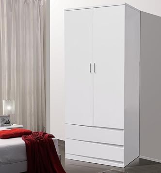 Arden Widney White High Gloss Wardrobe With 2 Drawers 920w X 580d