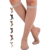 ABSOLUTE SUPPORT Made in USA - Sheer Compression Socks for Women 15-20 mmHg - Support Hose Knee High Stockings - A101