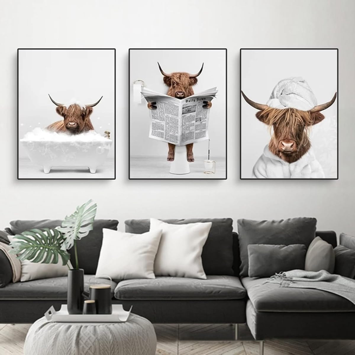 Mountain Cow Bathroom Poster Set of 3 Orangutans Monkeys Money Pictures Black and White Animals Wall Art Prints Unframed (03 Poster, 3 Pack 60x90cm)