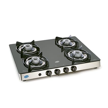 Glen Gl 1041 Gt Ai Matt Stainless Steel Drip Tray Four Burner Toughened Glass Top Auto Ignition Kitchen Gas Stove