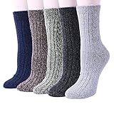 5 Pairs of Thick Knit Warm Casual Crew Winter Socks for Women