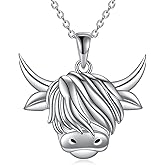 YAFEINI Highland Cow Necklace Sterling Silver Highland Cow Pendant Necklace Scottish Jewelry for Women Gifts