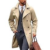 Runcati Mens Trench Coat Double Breasted Notched Lapel Casual Belted Windbreaker Fall Classic Long Jacket Overcoat