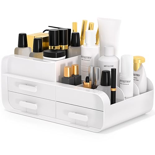 Makeup Organiser Desk Cosmetic Organisers Large Capacity Make Up Storage Box Skincare Organizer for Vanity, Beauty, Lipstick, Jewelry, Ideal Makeup Case for Dressing Table, Desktop, Bathroom, Bedroom