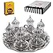 (SET of 6) Turkish Traditional Tea Glasses Set Saucers Holders Set (silver)