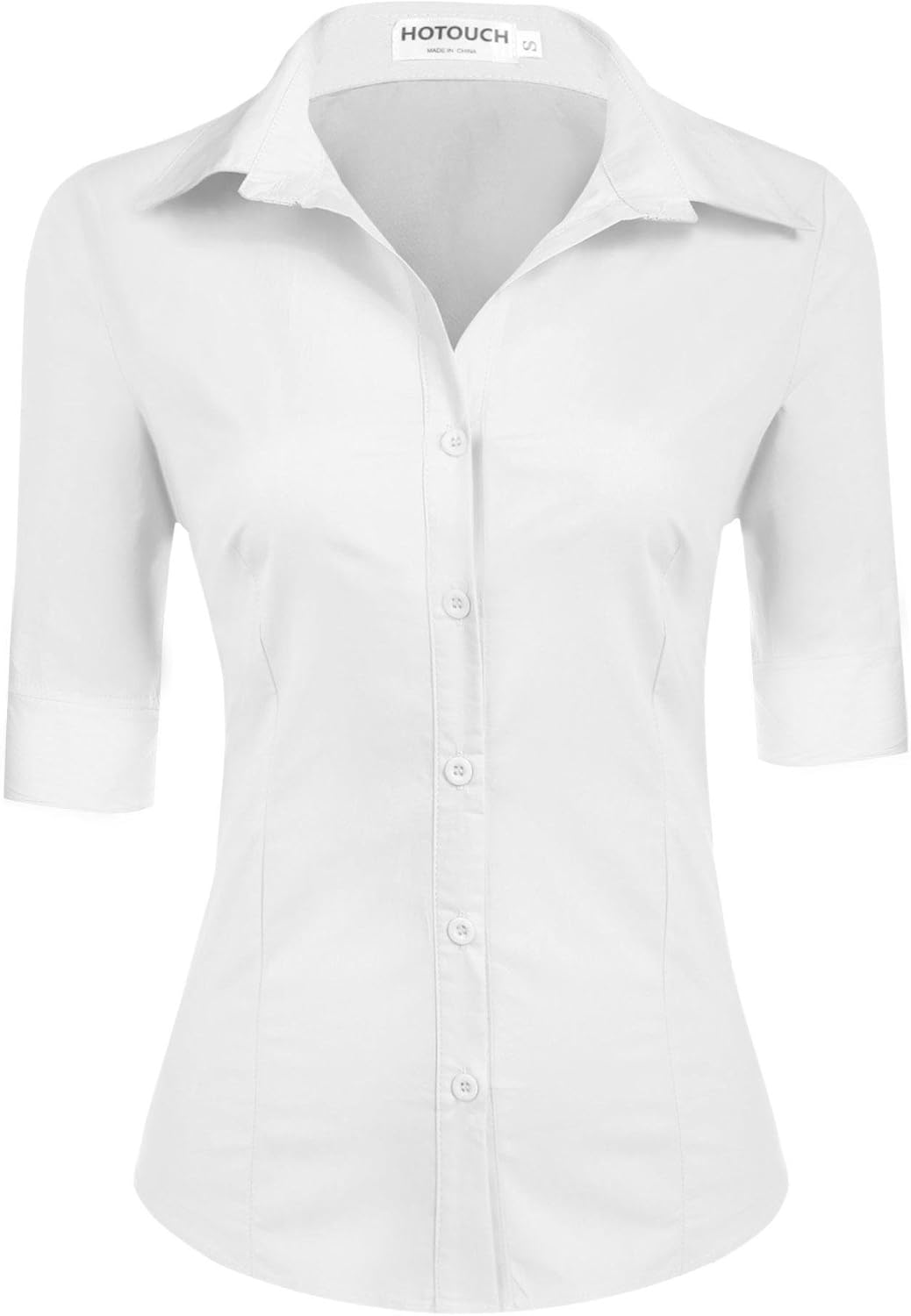 Hotouch Womens 3/4 Sleeve Basic Button Down Shirt Slim Fit Cotton Dress Shirts at  Women’s Clothing store