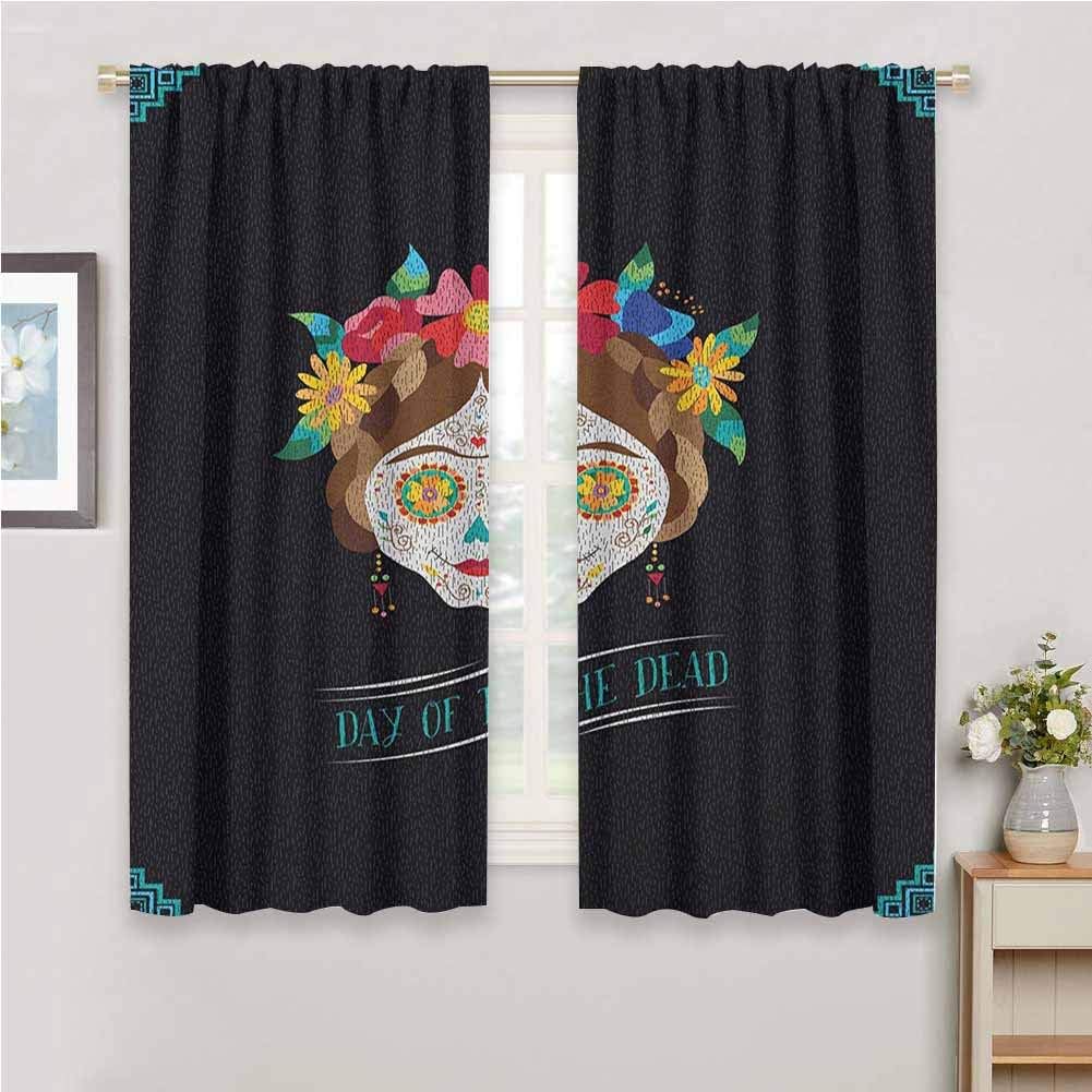 DIMICA Soundproof Privacy Window Curtains Day of The Dead Hispanic Holiday La Calavera de la Catrina Inspired Hairstyle and Make Up for Living Room or Bedroom W63 x L63 Inch Multicolor