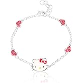 Hello Kitty Sanrio Women’s Bracelets - Silver Flash-Plated Jewelry with Heart Pendants and Zirconia Accents
