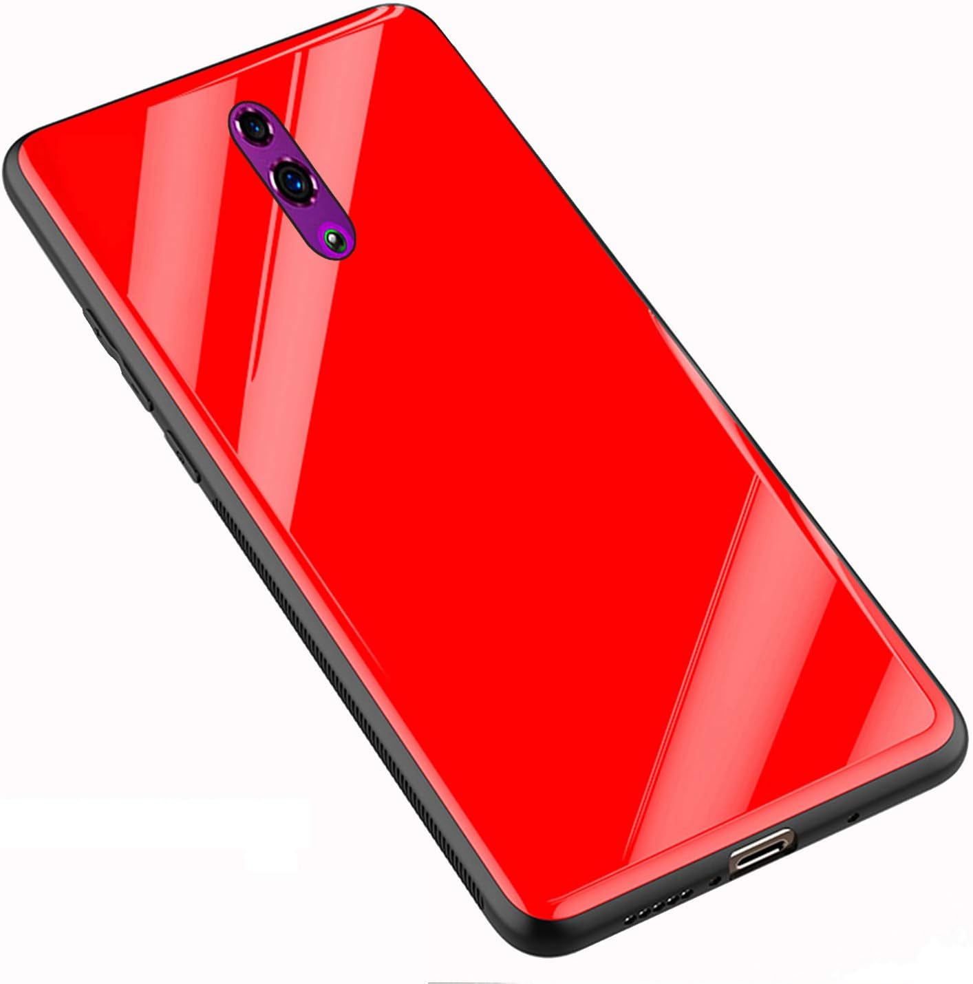 XunEda OPPO Reno 6.4" Case, 9H Tempered Glass Back Cover Case Anti-Scratch with Soft Silicone Bumper Cover with Screen Protector for OPPO Reno Smartphone (Red)