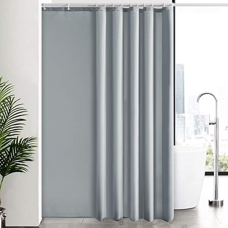New Power Rideaux De Douche Salle De Bains Imperméable Gris Extra Long En Tissu Lavable Doublure Anti Moisissure Ensembles Avec 12 Bagues En