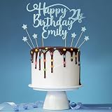 Cakeshop Personalised Happy Birthday Glitter Cake Topper - Light Blue view 3