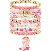 VASNOMX 7 Pcs Cowgirl Beaded Stretch Bracelets Western Jewelry for Women Christmas Birthday Gift Cowgirl Hat Boot Accessories