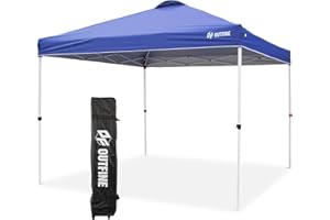 OUTFINE Pop-up Canopy 10x10 Patio Tent Instant Gazebo Canopy with Wheeled Bag,Canopy Sandbags x4,Tent Stakesx8 (Blue, 10 * 10FT)