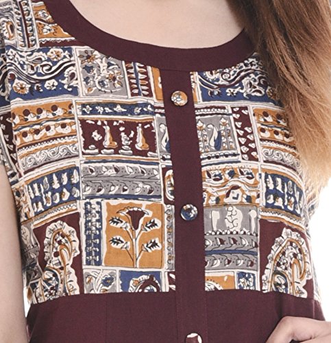 palakh women's cotton dark brown a-line block printed kurti with printed palazzo