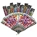 YOKIND 10 Pack Vintage Spanish Floral Folding Hand Fan Sequin Fabric Folding Handheld Hand Fan, Random Color