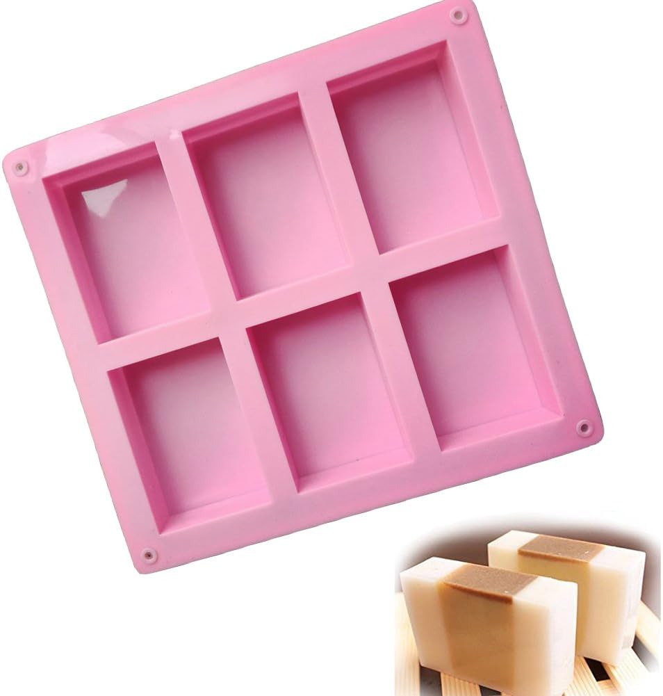 CHICHIC 6 Cavities Silicone Soap Mold, 6 Cavity DIY Soap Molds, Rectangle Baking Mold Cake Pan Biscuit Chocolate Mold, Ice Cube Tray, Premium Silicone Soap Bar and Resin Mold for Homemade Craft