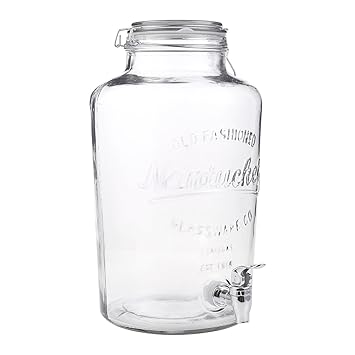 8 Liter 2 Gallon Mason Jar Drink Dispenser Glass Beverage Dispenser With Spigot And Bail Lid Closure Amazon In Home Kitchen