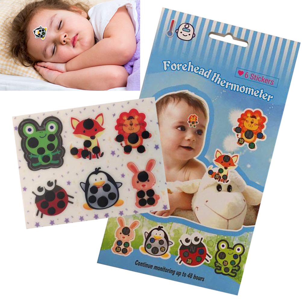 Tianbi 6Pcs Forehead Head Strip,Baby Head Thermometer,Cartoon Forehead Thermometer Sticker, Infant Fever Body Temperature Test Sticker Thermometers