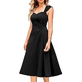 Dressystar Women's Midi Formal Wedding Guest Dress 2026 Sleeveless Ruched Flowy A Line Swing Cocktail Evening Party Dresses