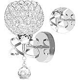 TISLYCO Silver Crystal Sconces - Modern Wall Lighting with Hanging Crystal Ball, Wall Mount Lamp for Bedroom, Living Room, Ha