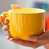 Arawat 21oz Yellow Soup Bowls Microwave Safe with Handles Spoon and Coaster Large Coffee Mug XXL Coffee Mugs Big Ceramic Tea Cups Cappuccino Cup Gift Birthday Gifts for Women and Men