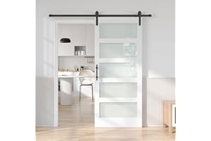 Fredbeck 36in x 84in White Glass Barn Door with 6.6FT 79inch Sliding Doors Hardware Kit Included & Handle,PVC Surface,Need to Assembly,Water-Proof