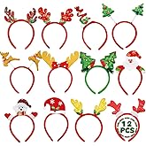 LUKBERA 12Pcs Christmas Headbands, Sequin Reindeer Antler Xmas Tree Snowman Santa Hat Glitter Hair Hoop Head Boppers Headwear Head Bands for Women Men Christmas Party Favors Photo Props Decoration