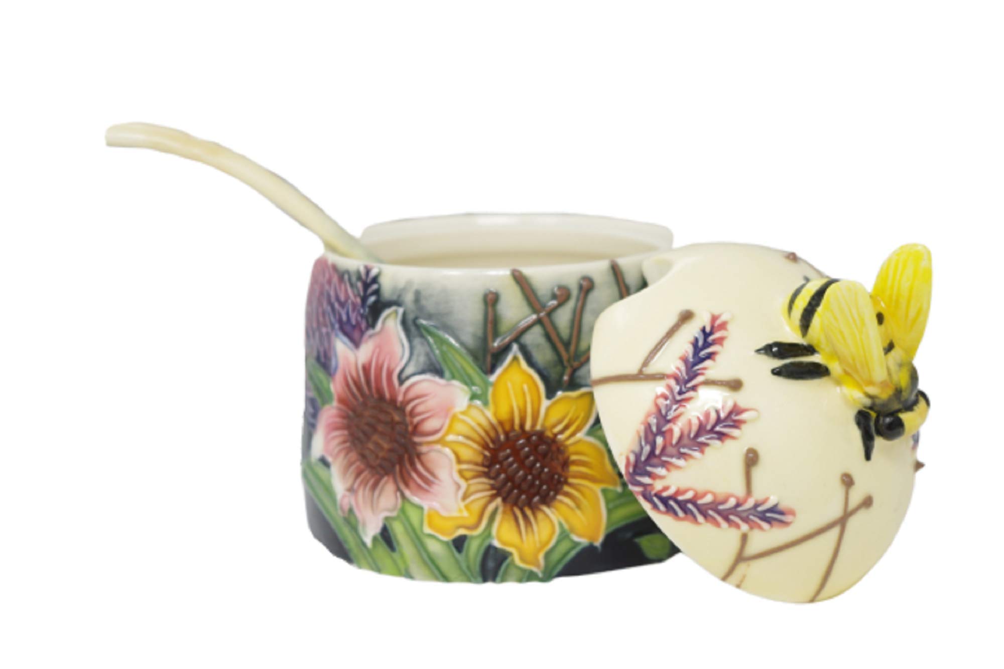 Old Tupton Ware Art Deco "Summer Bouquet" Design Honey Pot & Spoon