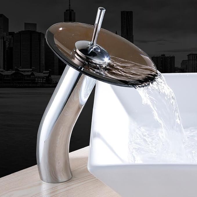 Midanya Waschtisch-Wasserhahn – 1-Loch-Deckmontage, Chrom, Breiter Wasserfallauslauf, Einhandgriff