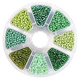 PandaHall Elite Mixed 8/0 Round Glass Seed Beads Diameter 3mm About 3600pcs Green with Box Set Value Pack